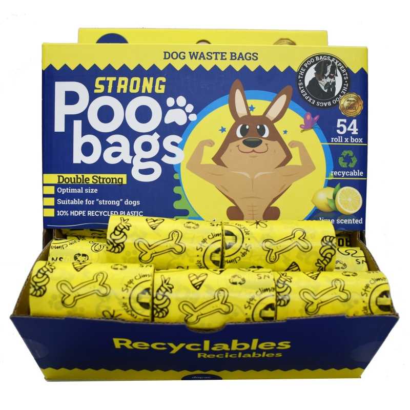 Strong Poo bags Limón reciclables - 1 rollo (15 bolsas)
