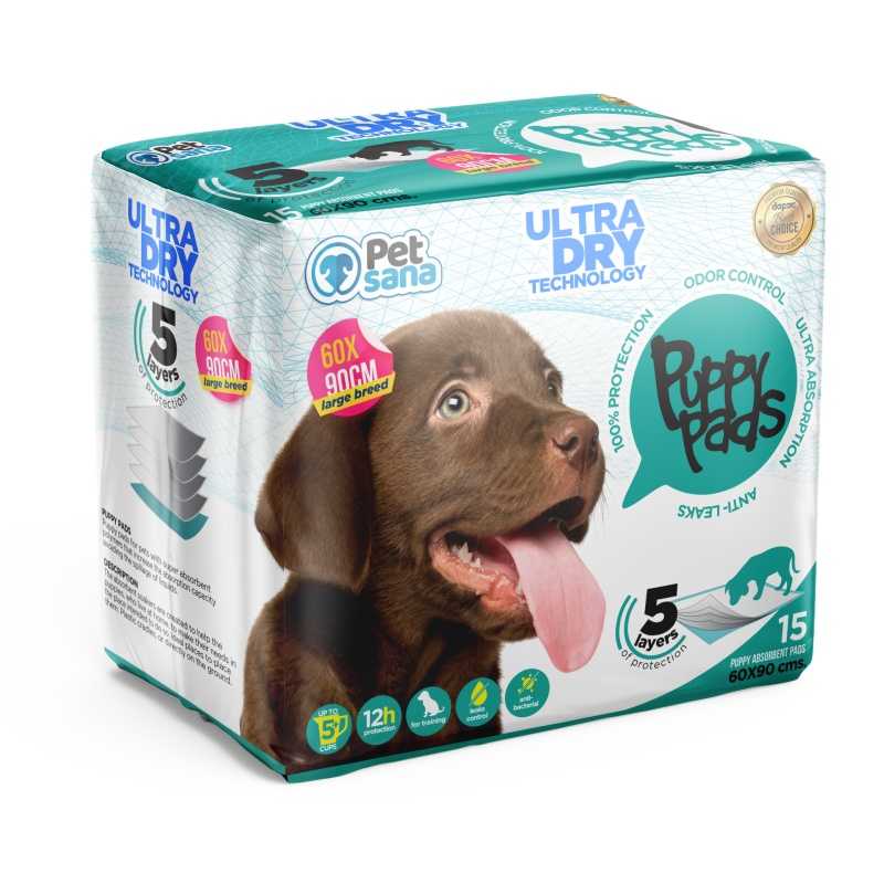 Pet sana Puppy pads empapador - 60x90cm (15 unidades)